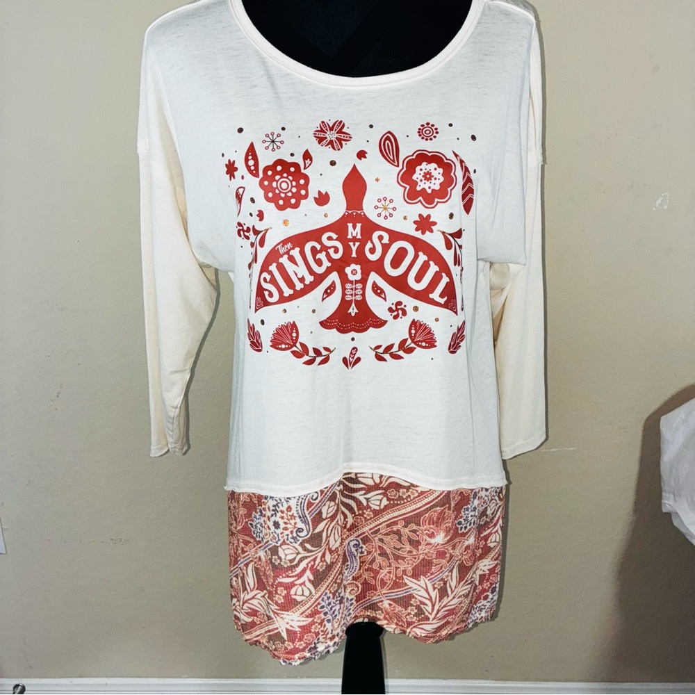Cato Cream and Burnt Orange Graphic Top